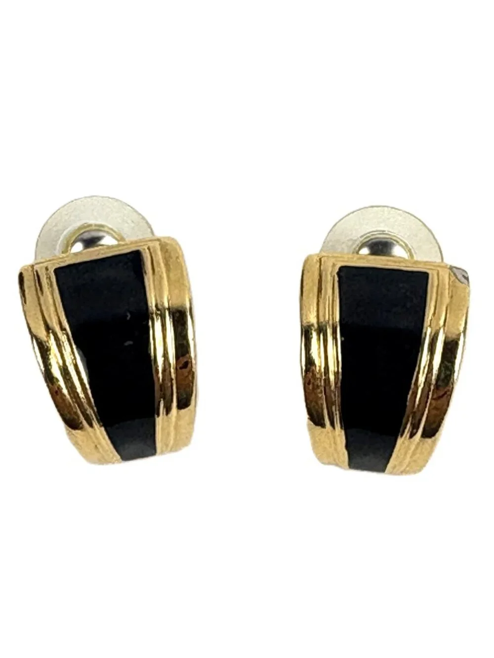 Vintage Napier Gold-Tone & Black Enamel Earrings